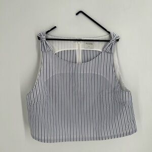 Posse Romeo Cropped Boxy Bow Tie Strap Top In Blue Stripe